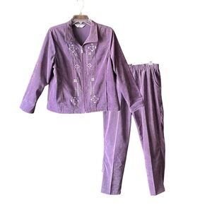 Vintage, two-piece, embroidered corduroy pants set.